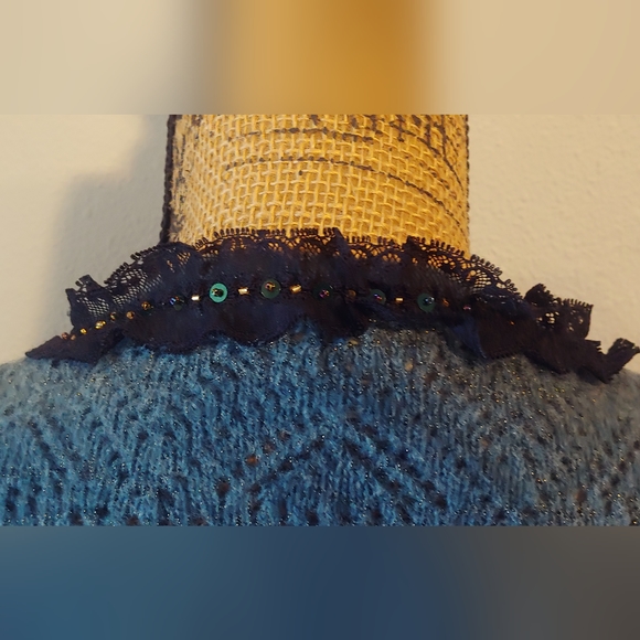 Whistles Wool Blend Cardigan Sweater w Lace Trim & Ribbon Tie Front Sz 4 - Picture 6 of 14